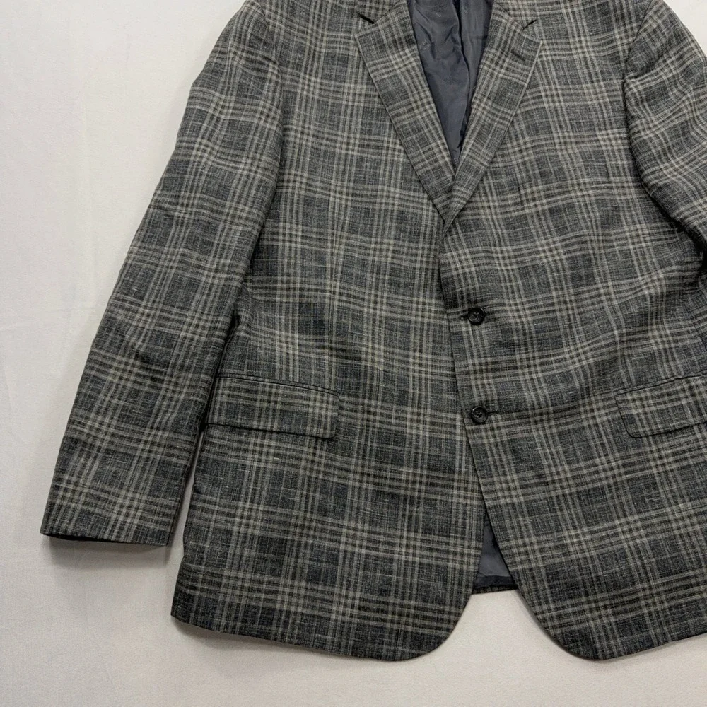 Jos. A. Bank Sport Coat Reserve E. Thomas Silk Wool Linen Plaid Grey Mens 50R